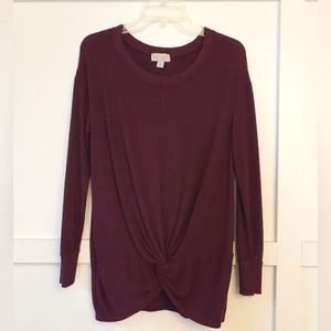 Belle Sky oxblood burgundy maroon knot front tunic sweater size small